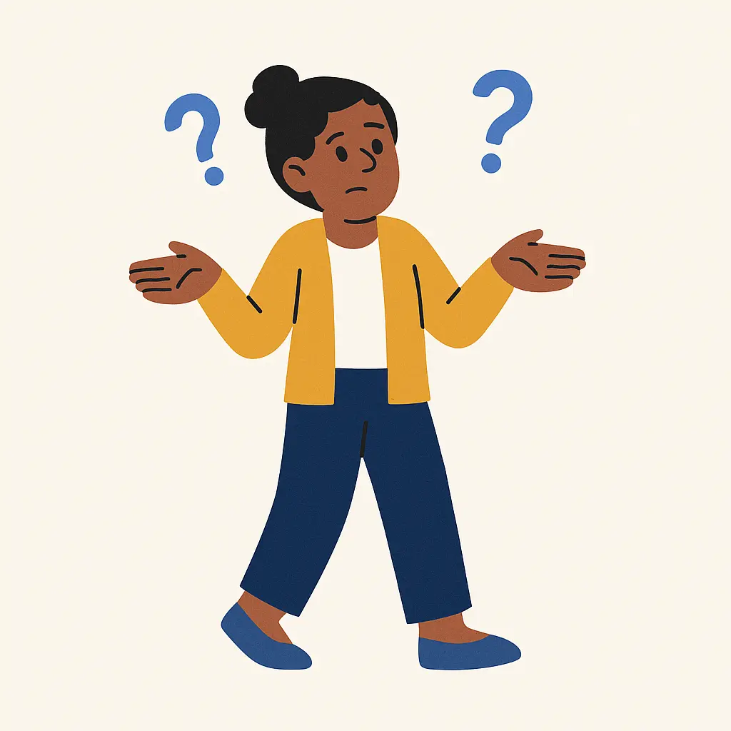Illustration Of An Educator With A Wondering Body Language And Question Marks On Her Sides.