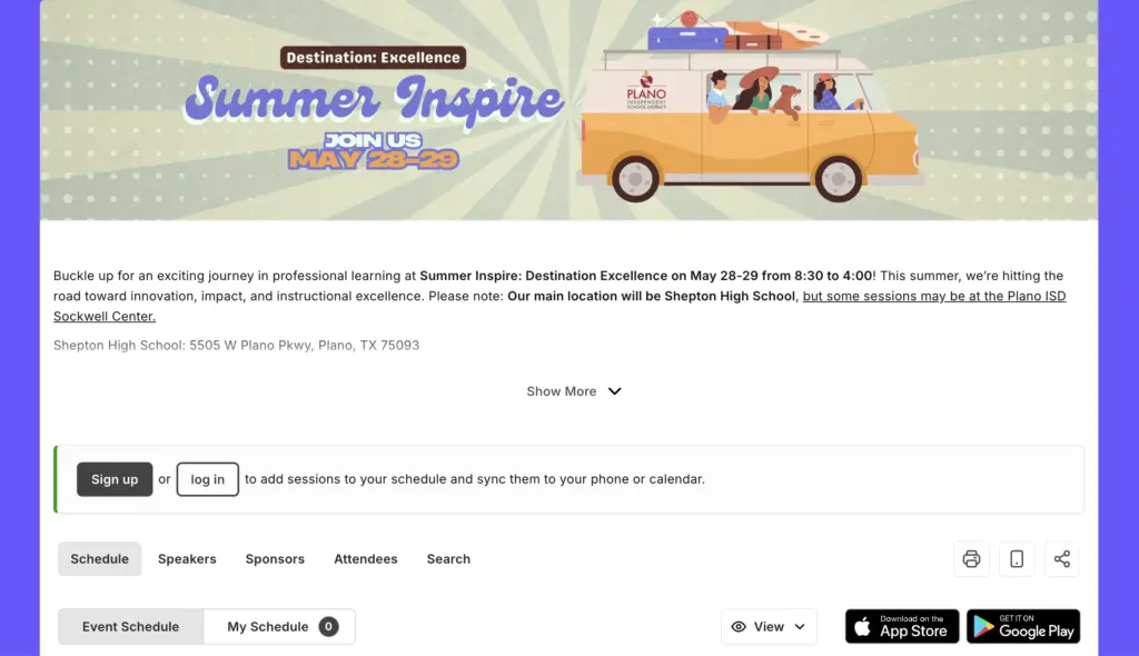 Customized Event Page Sched